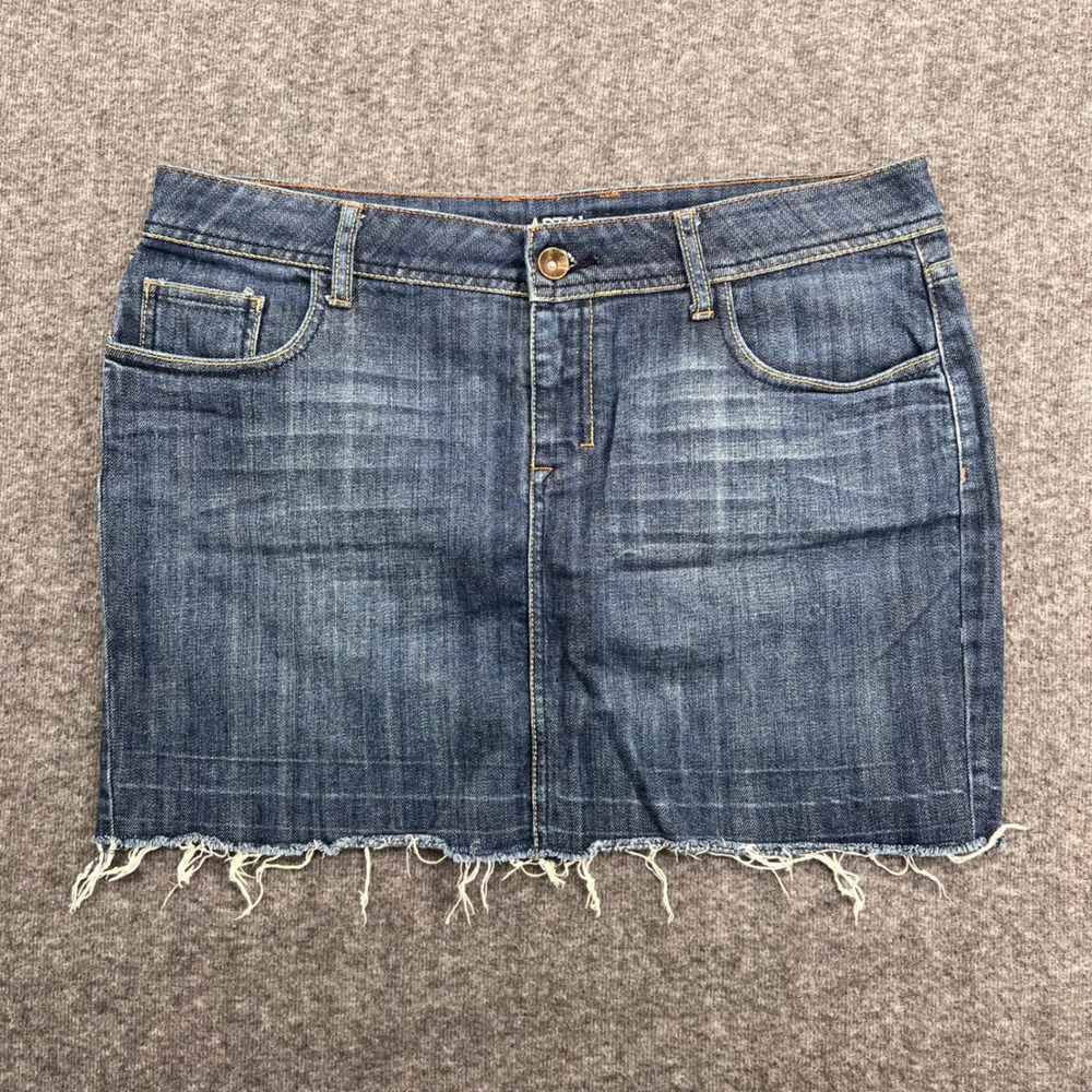 Apt 9 Womens Blue Denim Mini Skirt Size‎ 12 Raw Hem Distressed Cotton Blend 4180